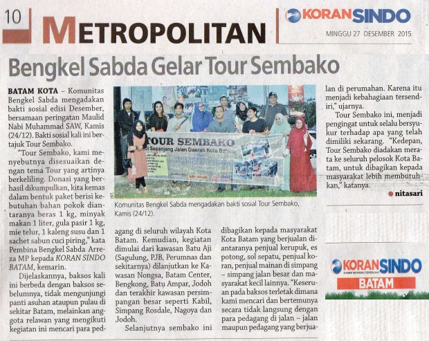 Koran Sindo Batam Tour Sembako Bengkel Sabda Edisi 27 Desember 2015